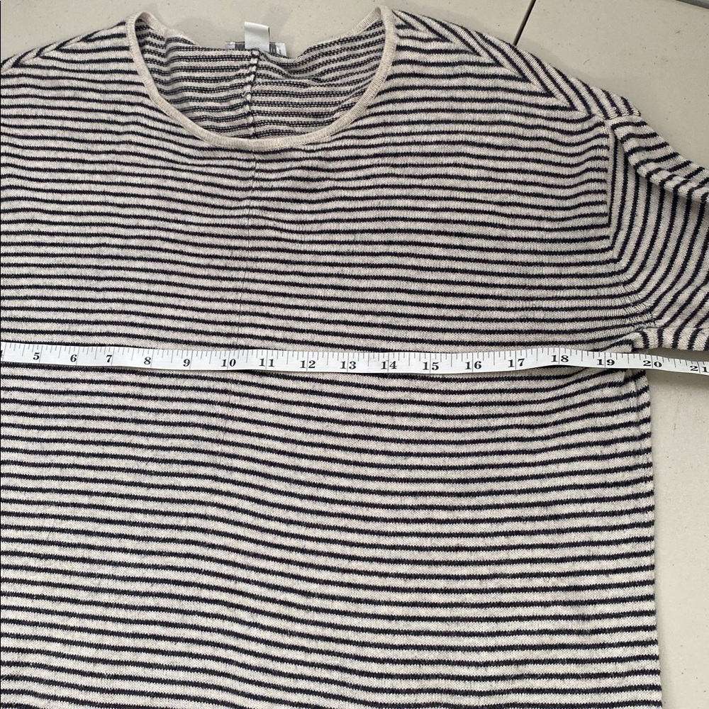 Pure Jill J. Jill Black White Cotton Cashmere Striped asymmetrical hem Sweater S - Picture 7 of 10